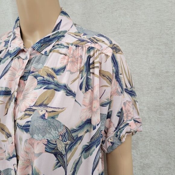 American Eagle Tie Front Tropical Button Down Blouse Cropped Women's Small - Picture 5 of 14